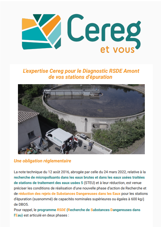 Newsletter Cereg | L’expertise Cereg pour le Diagnostic RSDE Amont de vos stations d’épuration