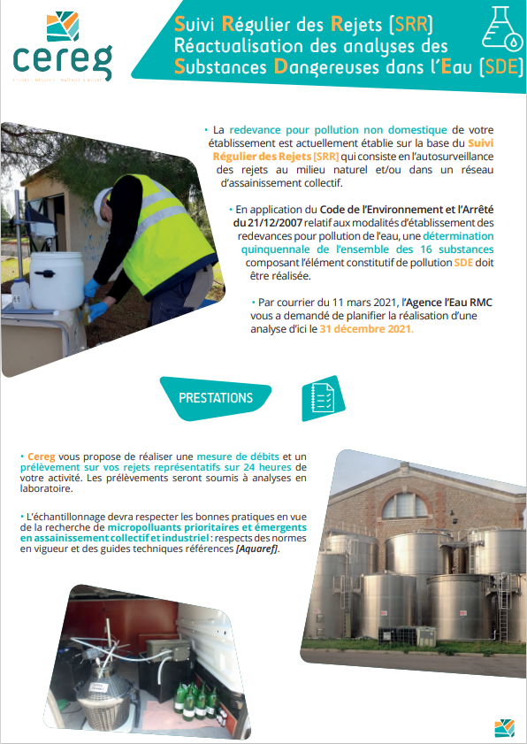 Fiche produit | Suivi Régulier des Rejets (SRR) & Réactualisation des analyses des Substances Dangereuses dans l’Eau [SDE]